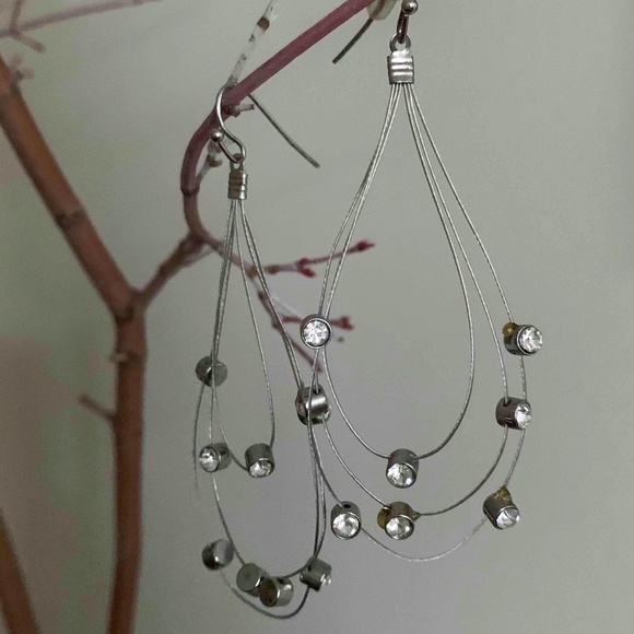 Silver rhinestone drop earrings - Picture 1 of 2
